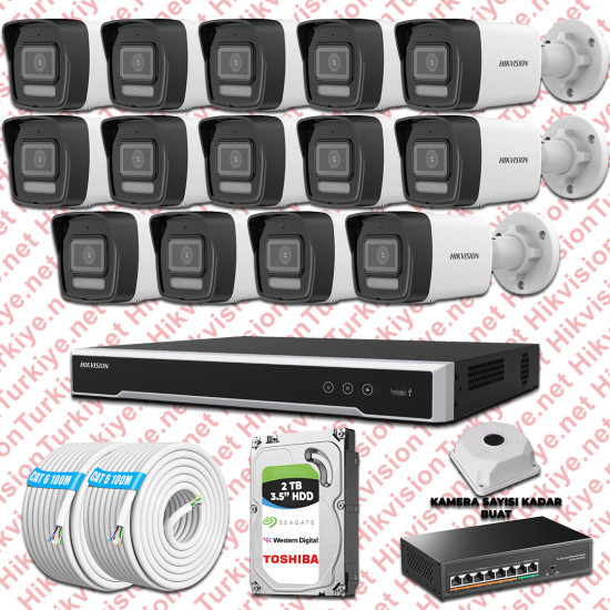 Hikvision 14 İp Kameralı 4mp Hibrit Colorvu Kamera Seti